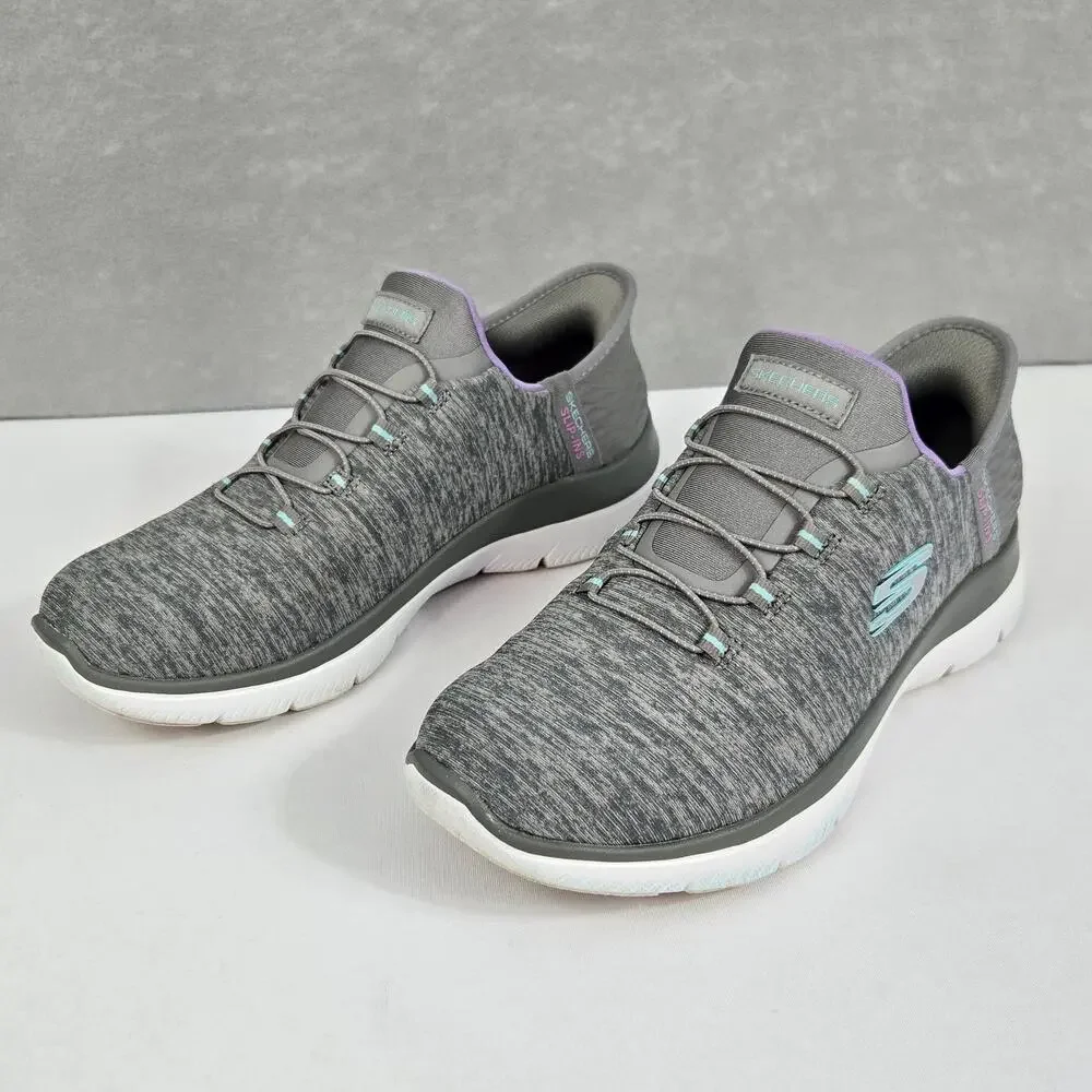 Skechers Summits Slip-Ins Memory Foam Athletic Sneakers Gray/Mint Women's 7 WIDE